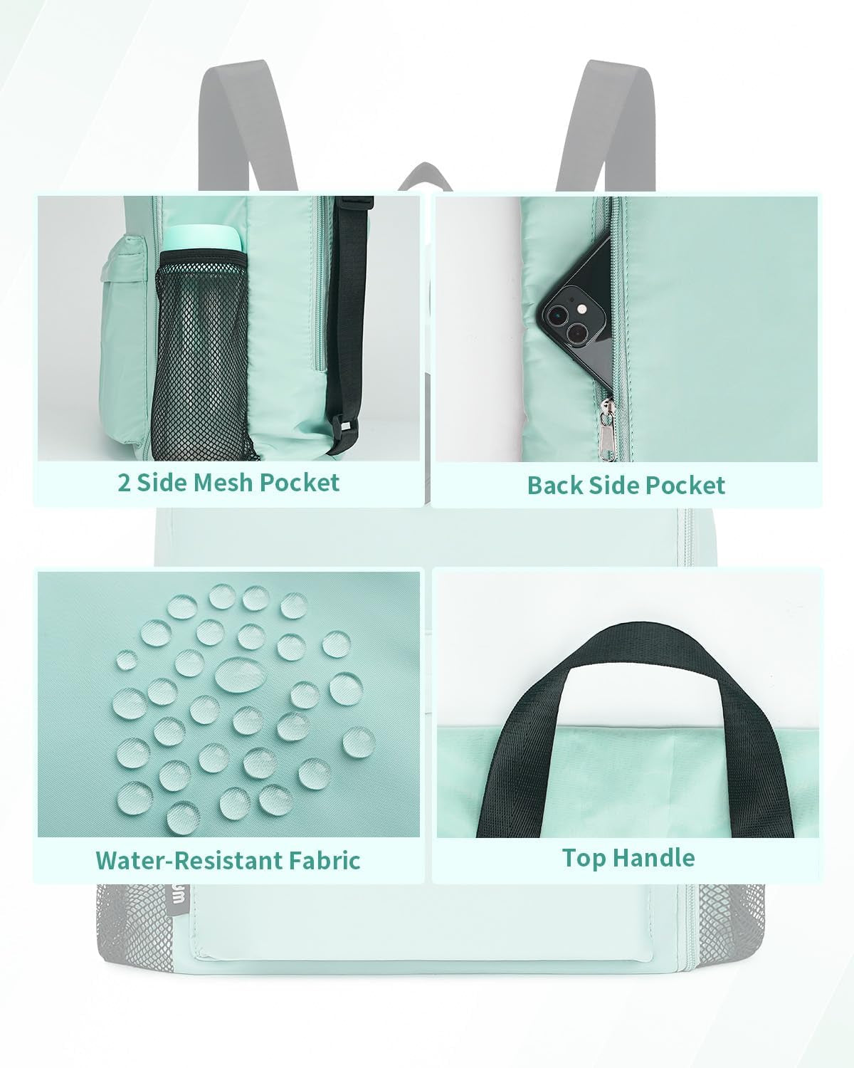 Large Sports Drawstring Backpack Water-Resistant with Independent Shoe Compartment Cinch Bag for Gym Travel Unisex(Mint Green)