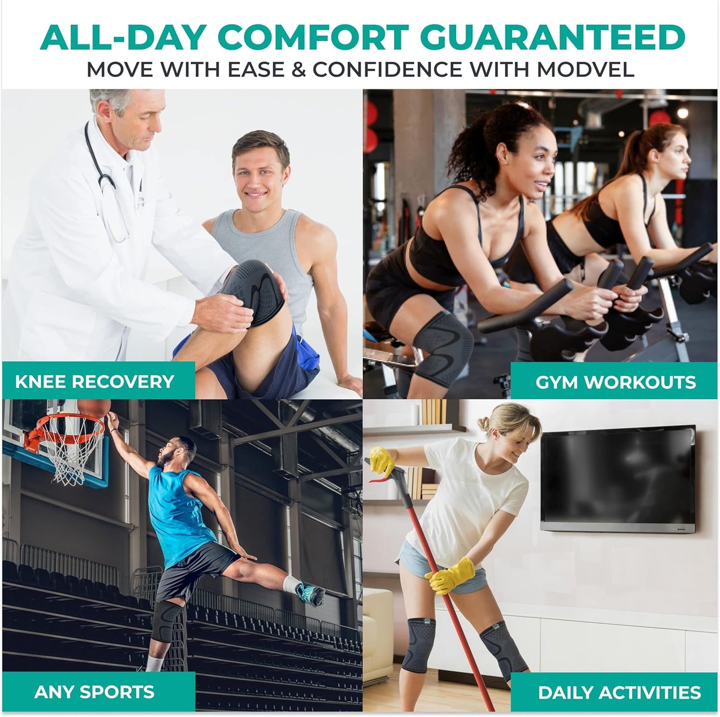 Compression Knee Brace for Women & Men, 2-Pack Knee Brace for Running Knee Pain, Knee Support Compression Sleeve, Workout Sports Knee Braces for Meniscus Tear, ACL & Arthritis Pain Relief