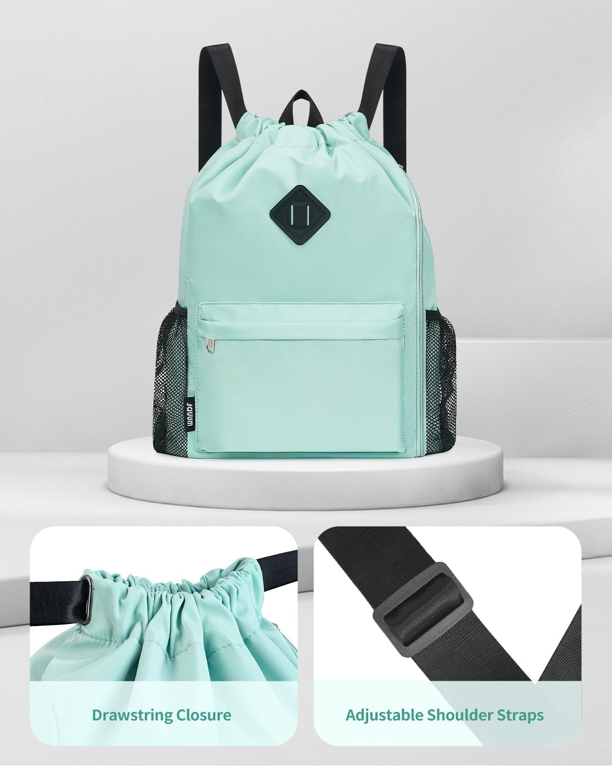 Large Sports Drawstring Backpack Water-Resistant with Independent Shoe Compartment Cinch Bag for Gym Travel Unisex（Mint Green）