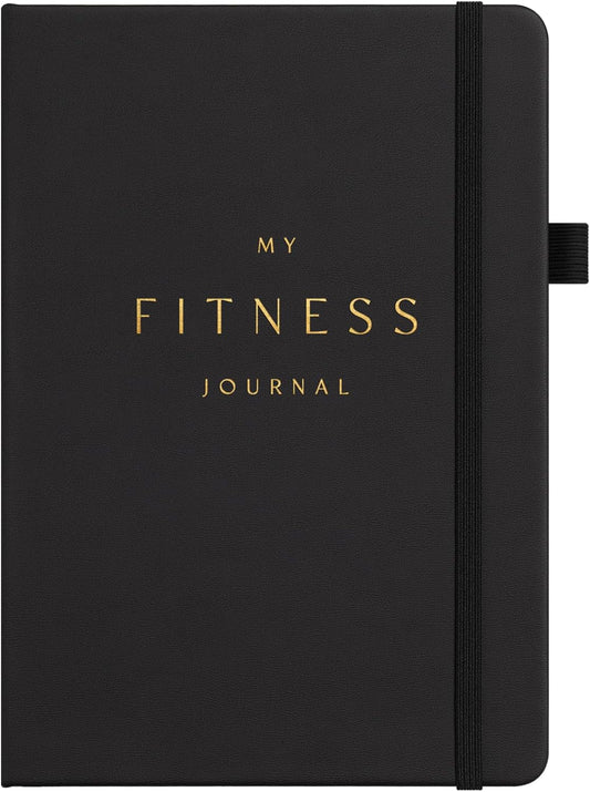 Fitness Journal for Men & Women, Workout Log Book Planner with Daily Diet & Gym Exercise, Trainning Trackers- Undated, A5 Size, Leather Hardcover(Black)