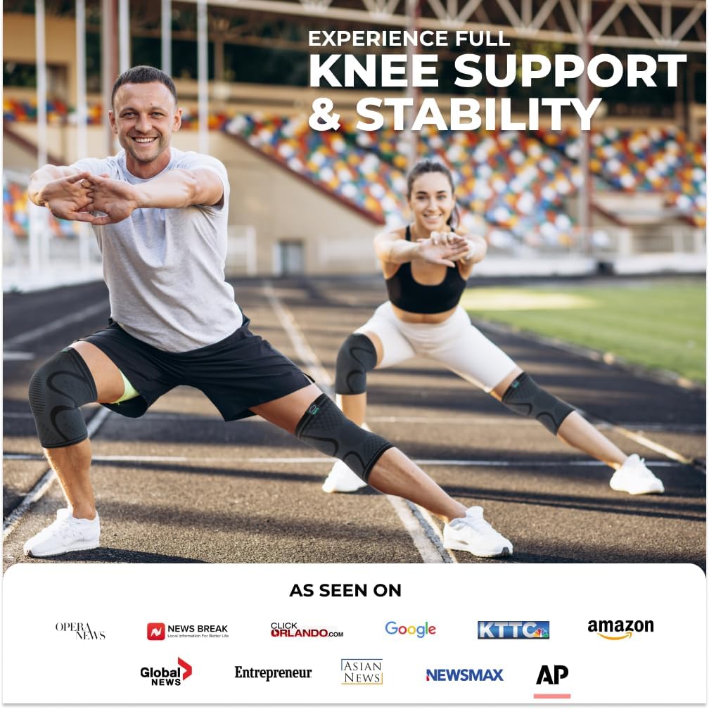 Compression Knee Brace for Women & Men, 2-Pack Knee Brace for Running Knee Pain, Knee Support Compression Sleeve, Workout Sports Knee Braces for Meniscus Tear, ACL & Arthritis Pain Relief