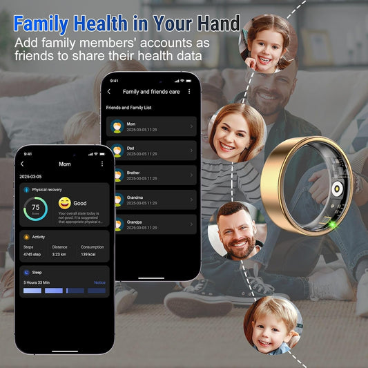 Smart Ring Fitness Tracker Ring for Women,Health Heart Rate Ring with Activity Tracker, Sleep Monitor and Oximeter, No Subscription Fee, Home Care, Remote Photography, IP68 Waterproof