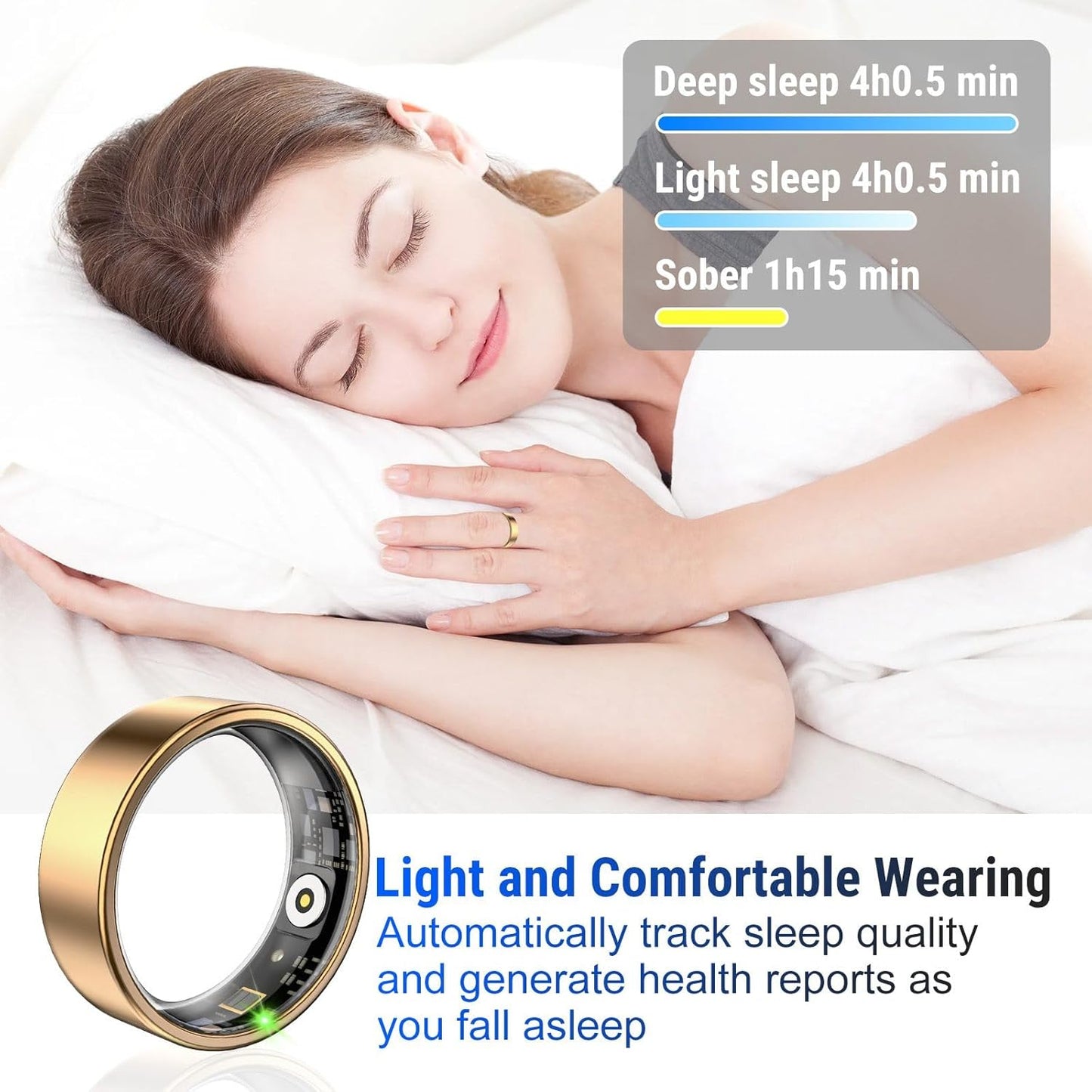 Smart Ring Fitness Tracker Ring for Women,Health Heart Rate Ring with Activity Tracker, Sleep Monitor and Oximeter, No Subscription Fee, Home Care, Remote Photography, IP68 Waterproof