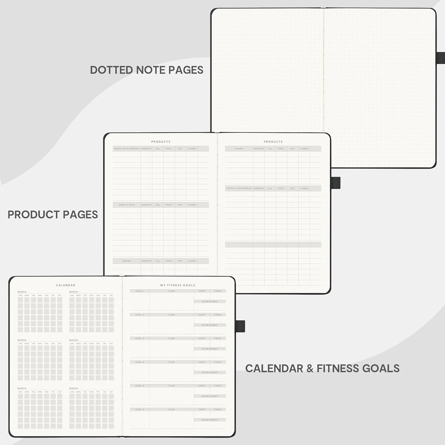 Fitness Journal for Men & Women, Workout Log Book Planner with Daily Diet & Gym Exercise, Trainning Trackers- Undated, A5 Size, Leather Hardcover(Black)