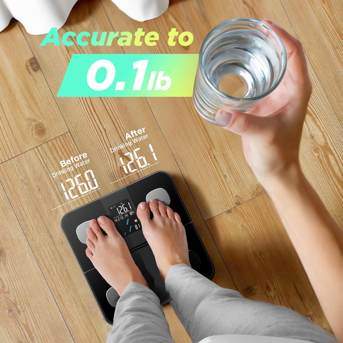 Smart Scale for Body Weight and Fat Percentage, High Accuracy Digital Bathroom Scale with Large Display for BMI Heart Rate 15 Body Composition Analyzer Sync with Fitness App 400Lb