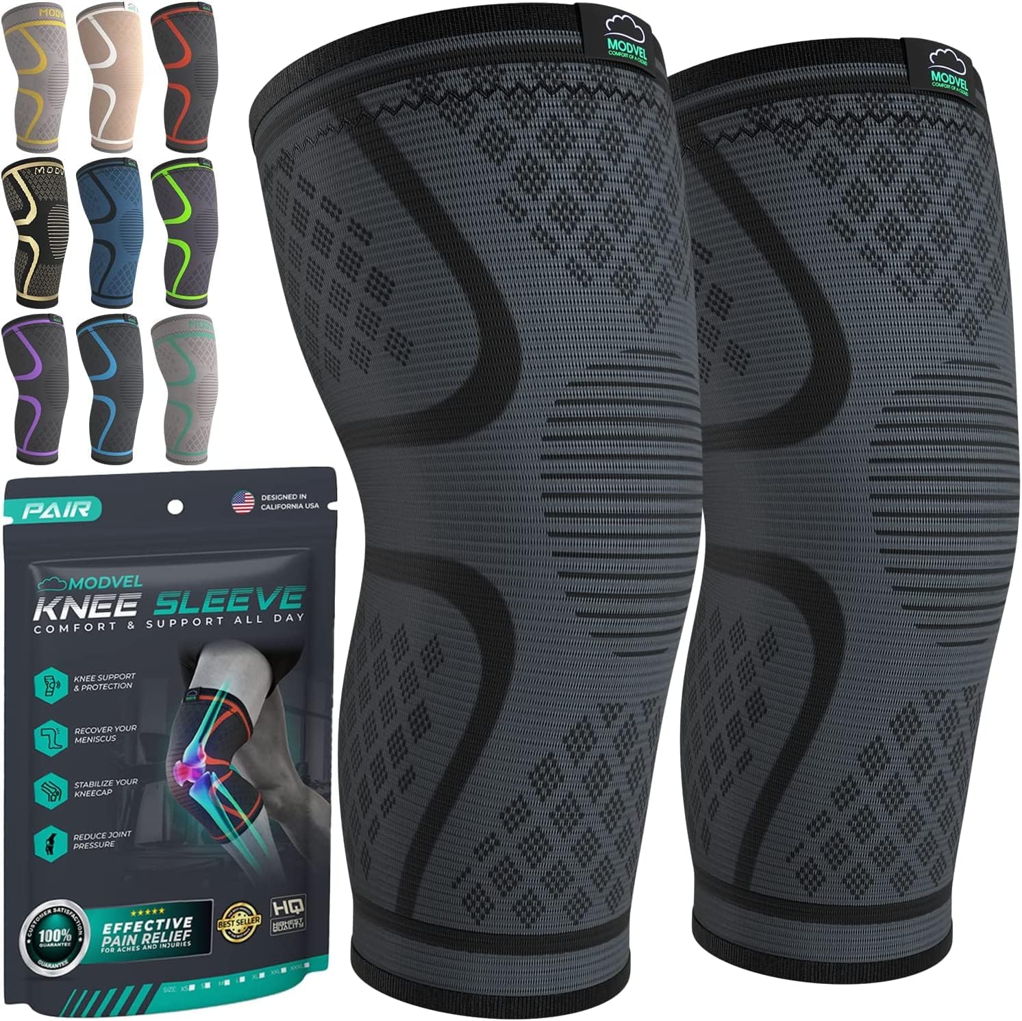 Compression Knee Brace for Women & Men, 2-Pack Knee Brace for Running Knee Pain, Knee Support Compression Sleeve, Workout Sports Knee Braces for Meniscus Tear, ACL & Arthritis Pain Relief