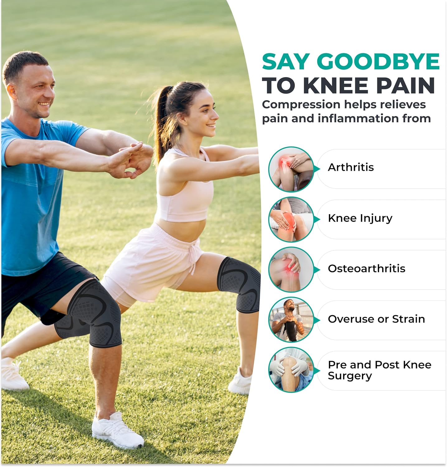 Compression Knee Brace for Women & Men, 2-Pack Knee Brace for Running Knee Pain, Knee Support Compression Sleeve, Workout Sports Knee Braces for Meniscus Tear, ACL & Arthritis Pain Relief