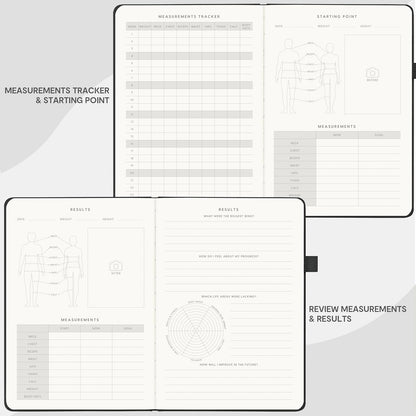 Fitness Journal for Men & Women, Workout Log Book Planner with Daily Diet & Gym Exercise, Trainning Trackers- Undated, A5 Size, Leather Hardcover(Black)