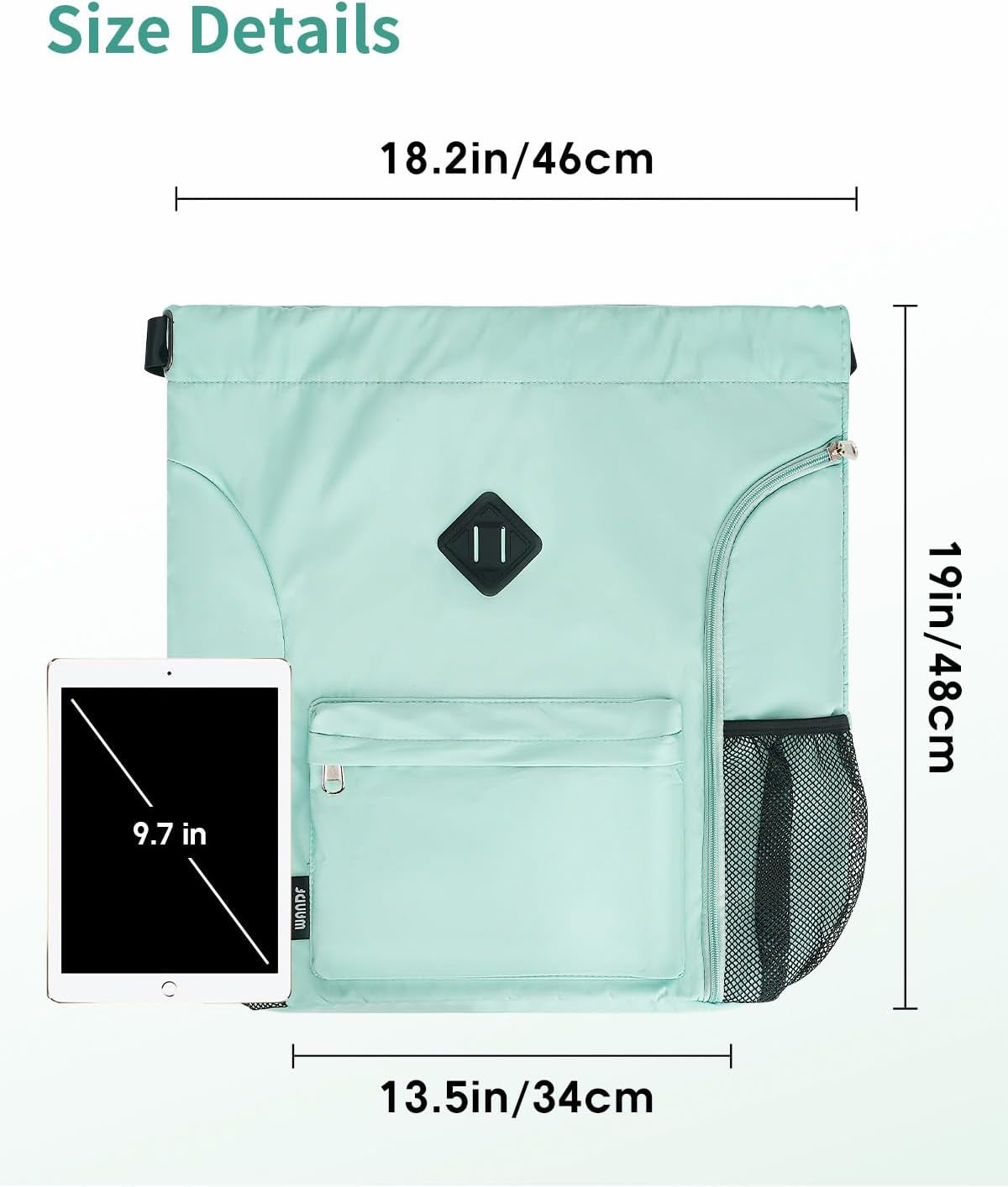 Large Sports Drawstring Backpack Water-Resistant with Independent Shoe Compartment Cinch Bag for Gym Travel Unisex（Mint Green）