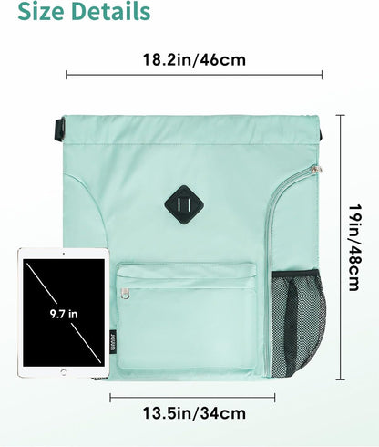 Large Sports Drawstring Backpack Water-Resistant with Independent Shoe Compartment Cinch Bag for Gym Travel Unisex（Mint Green）