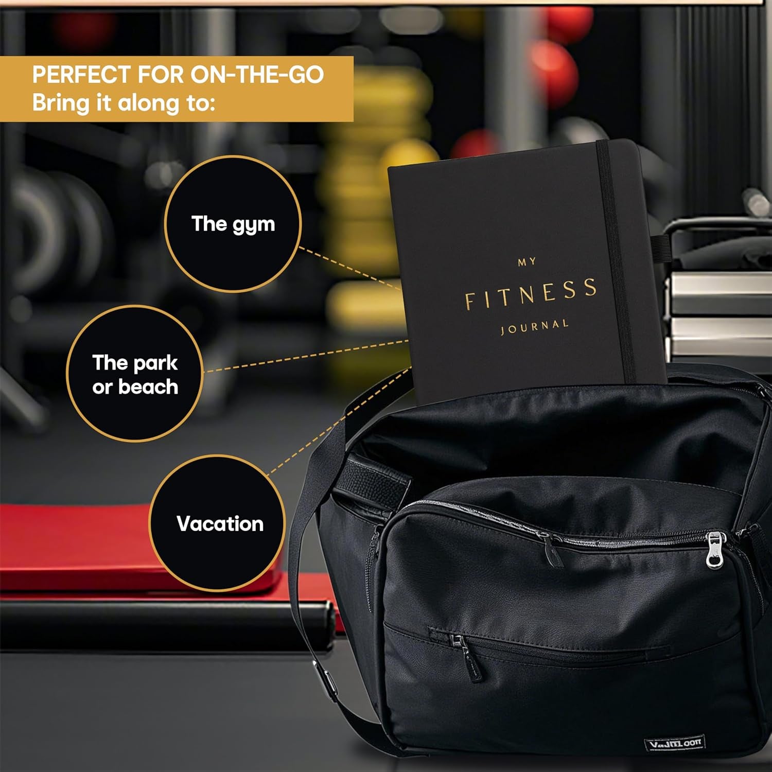 Fitness Journal for Men & Women, Workout Log Book Planner with Daily Diet & Gym Exercise, Trainning Trackers- Undated, A5 Size, Leather Hardcover(Black)